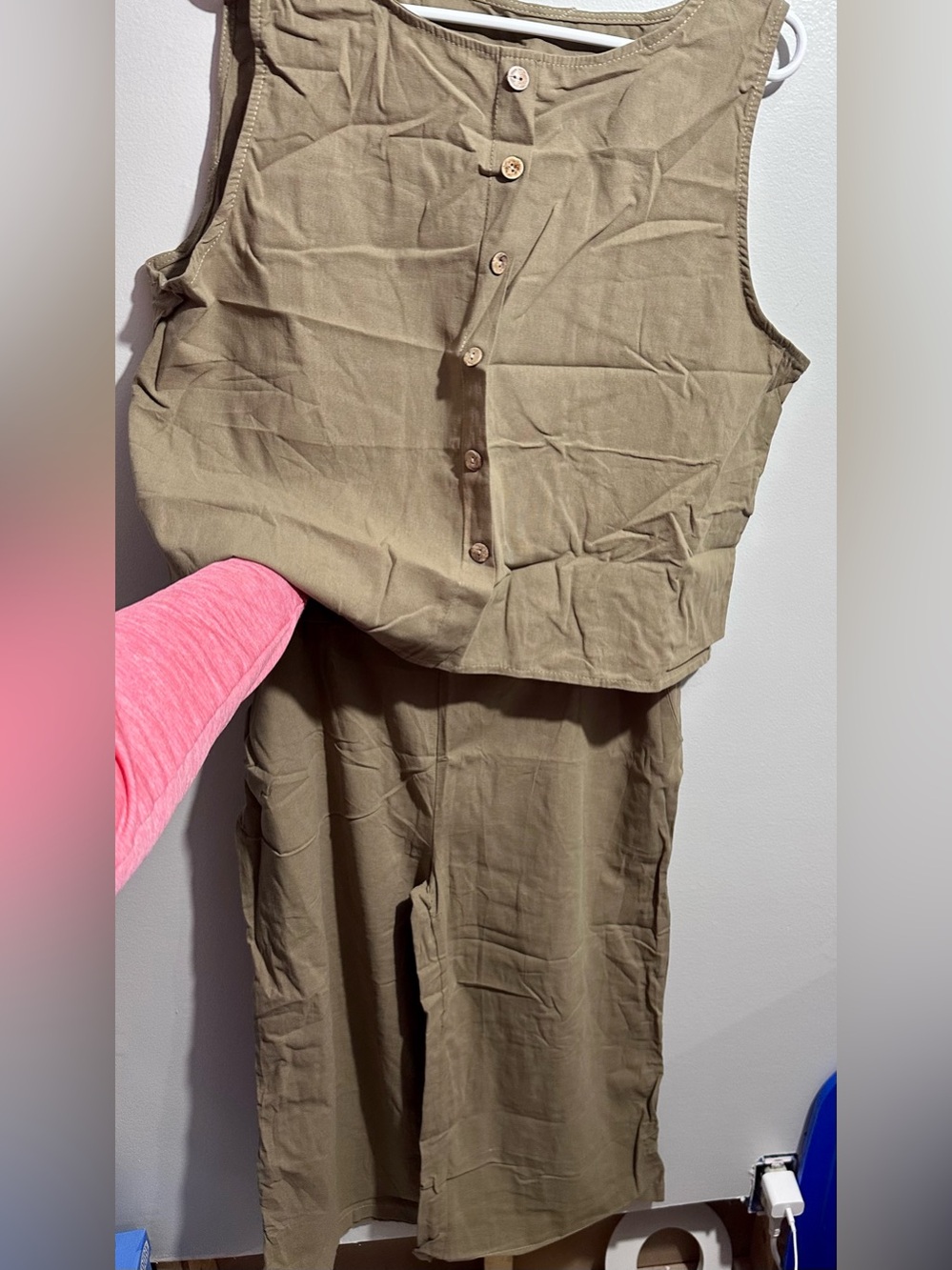 Sleeveless Button-Front Outfit in Khaki Size XXL (872)